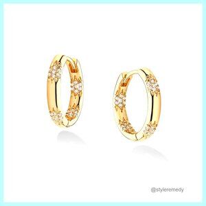 14K Gold Plated Cubic Zirconia Huggie Hoop Earrings Small Lightweight